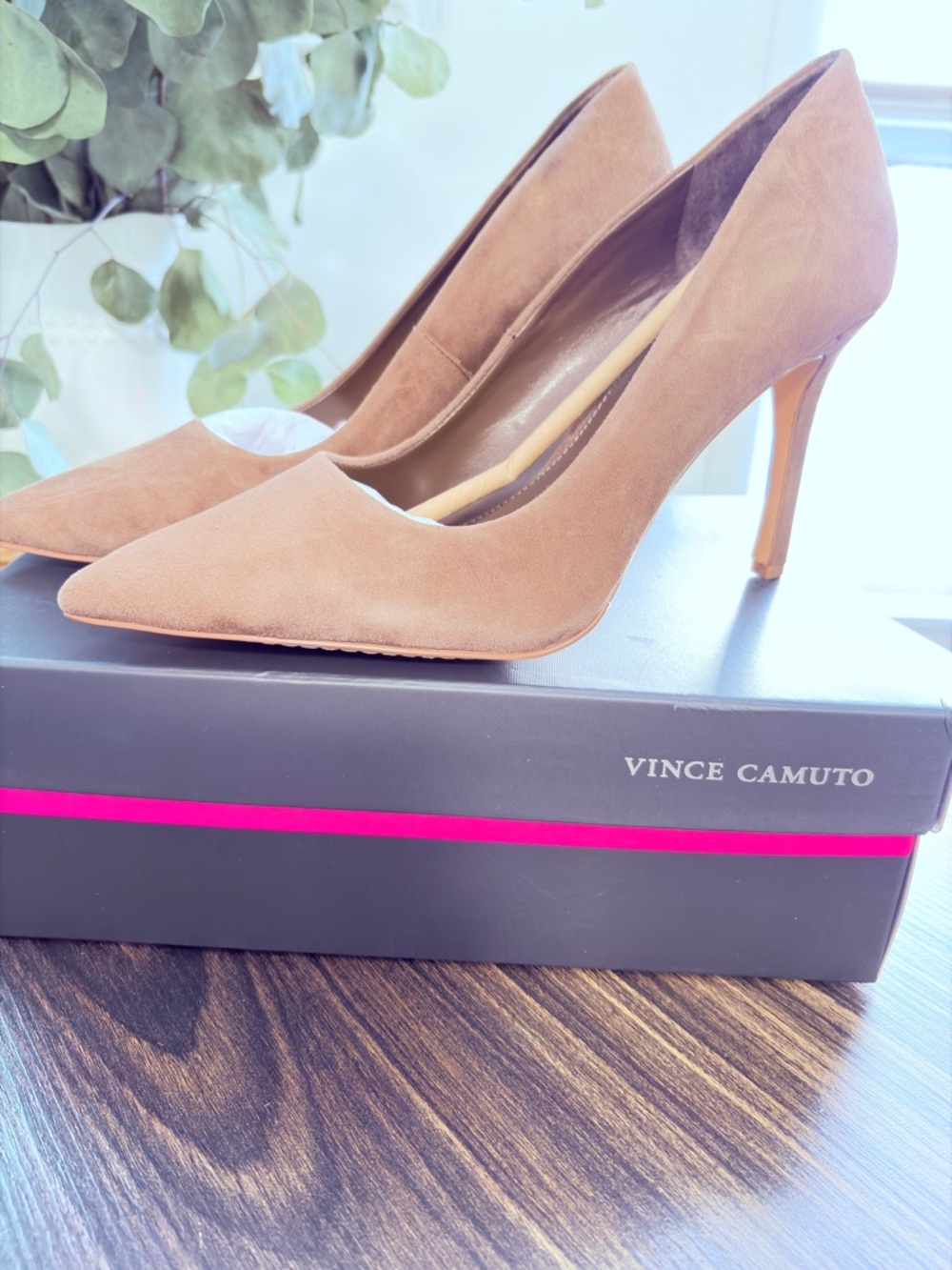 Vince Camuto Suede Pointed-Toe Pumps in Tan